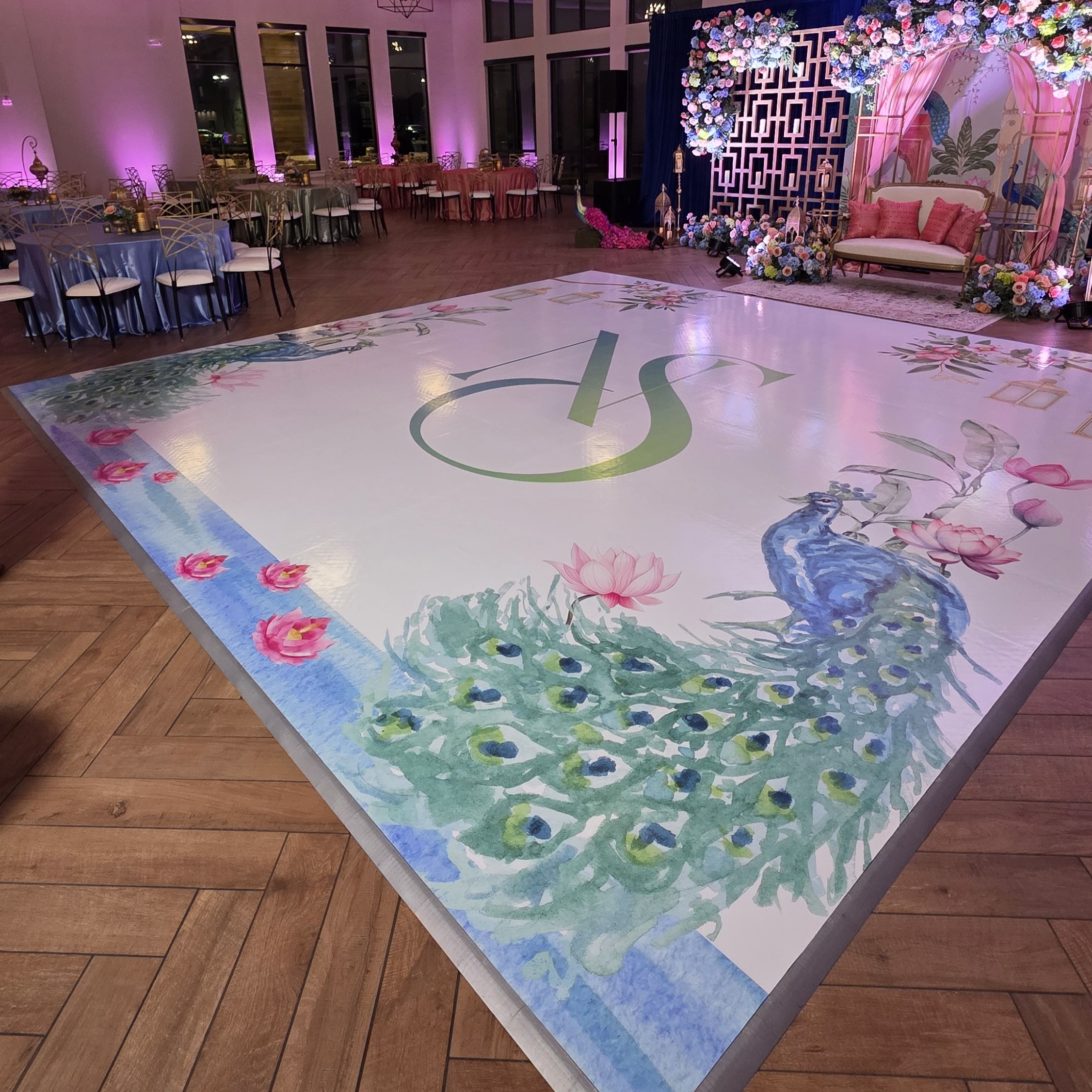 Custom Sangeet Vinyl Dancefloor Wrap Peacocks